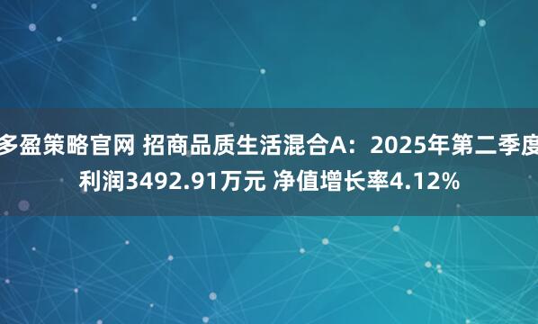 多盈策略官网 招商品质生活混合A：2025年第二季度利润3492.91万元 净值增长率4.12%